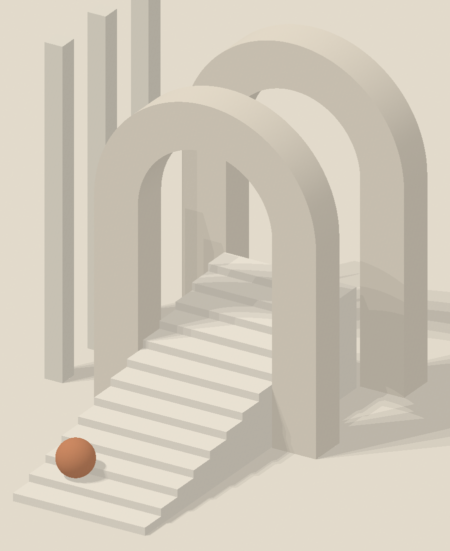 Architectural illustration of an orange ascending path between sculptural stone forms, representing a clear route to strategic growth